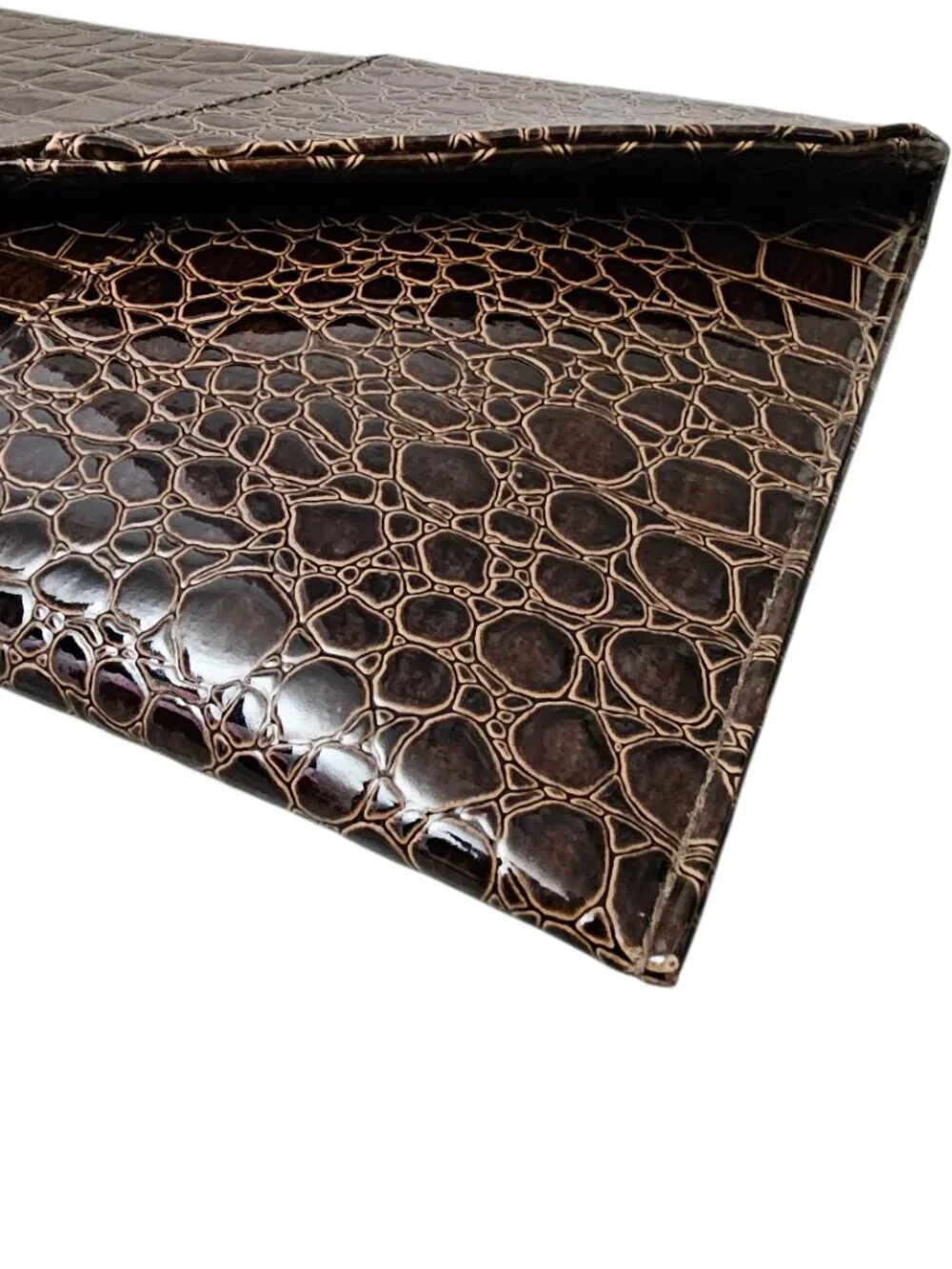 Cato New Envelope Clutch Croc Embossed Vegan Leather Large Brown Shoulder Bag
